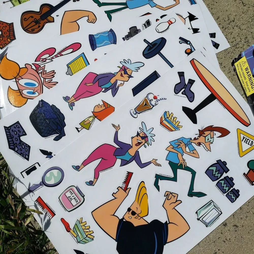 Johnny Bravo Dexter's Laboratory LARGE Vinyl Sticker pack and storyboards Crazy